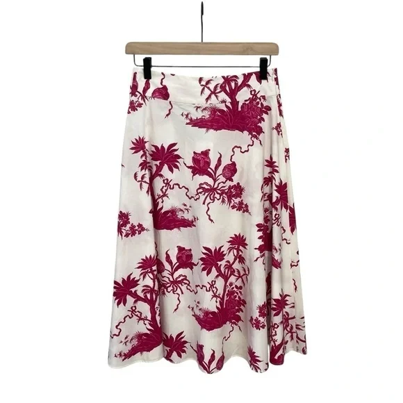 Tara Jarmon NWT Size 36 EU/US 4 Jeanette Ecru Magenta Floral Print A-Line Skirt - Picture 3 of 16